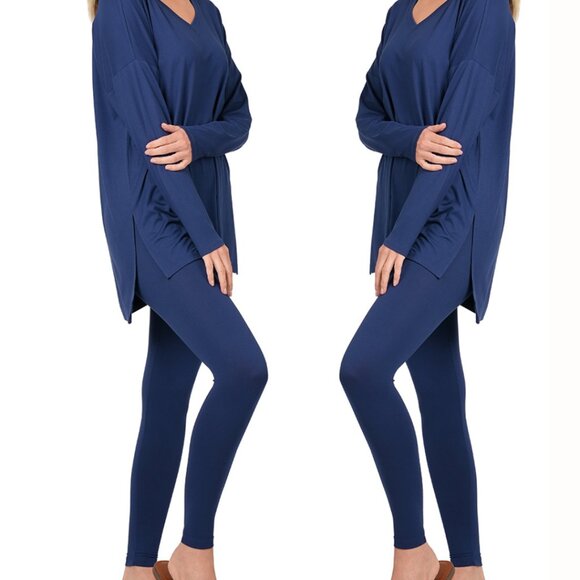 V-Neck Long-Sleeve Loungewear Leggings Set - Picture 1 of 5